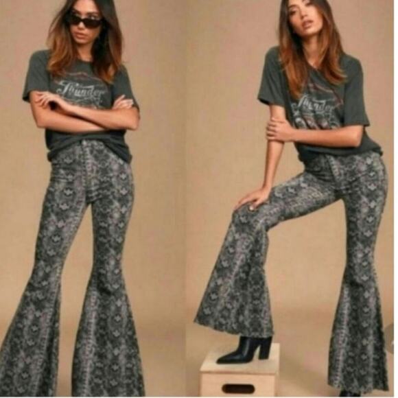 Free People Just Float On Snake Print Flares - Picture 1 of 6
